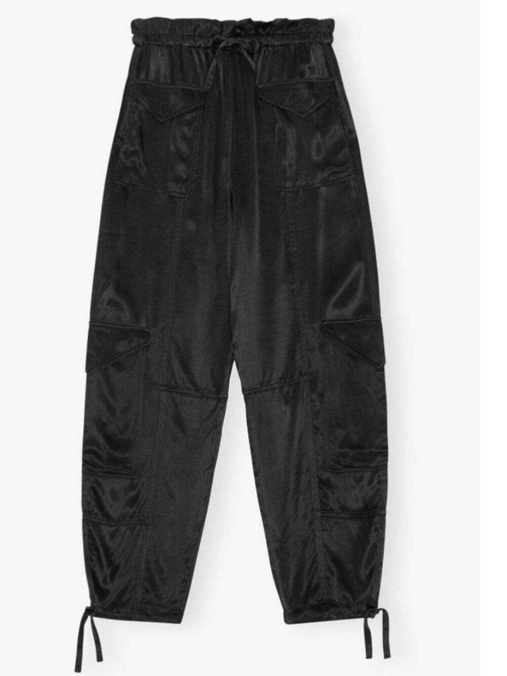GANNI Washed Twill Satin Cargo Pants Black Size 36 - US 4